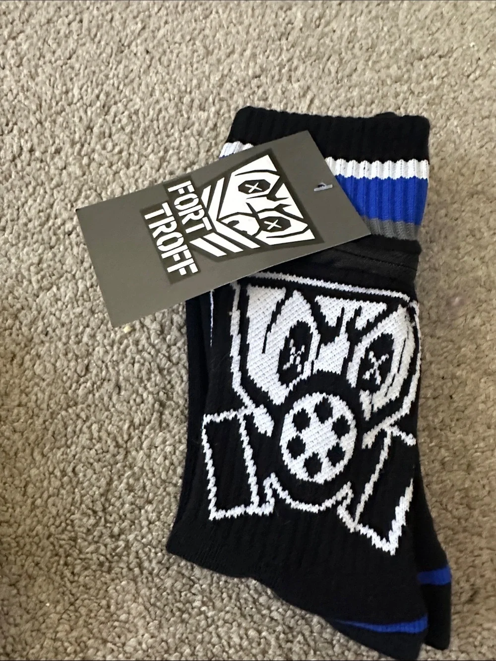 (3) Pack- Fort Troff Black & Blue Men's Crew Socks w/zipper pockets